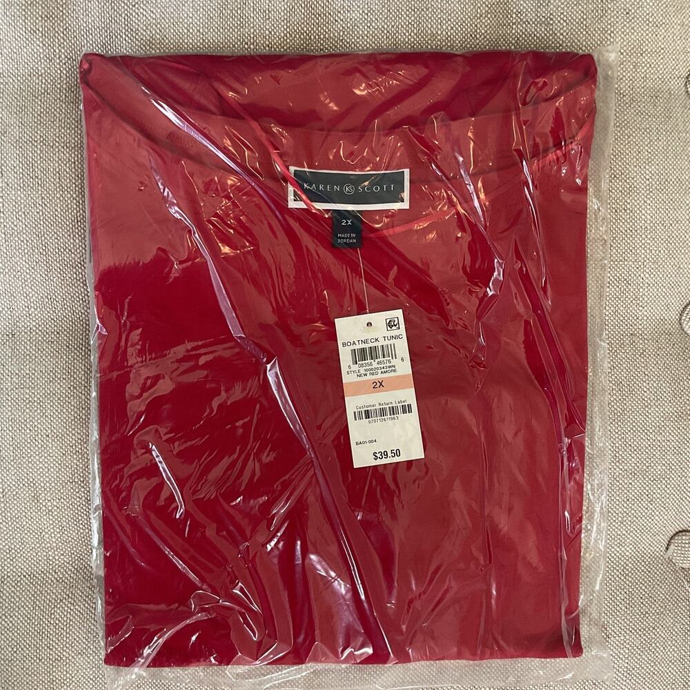 Karen Scott Boatneck Tunic Red Amore 2XL NWT